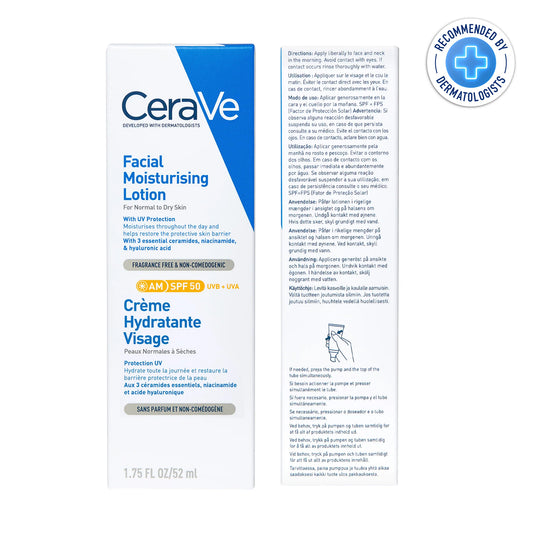 CERAVE CRÈME HYDRATANTE VISAGE SPF 50 PEAUX NORMALES À SÈCHES 52ML