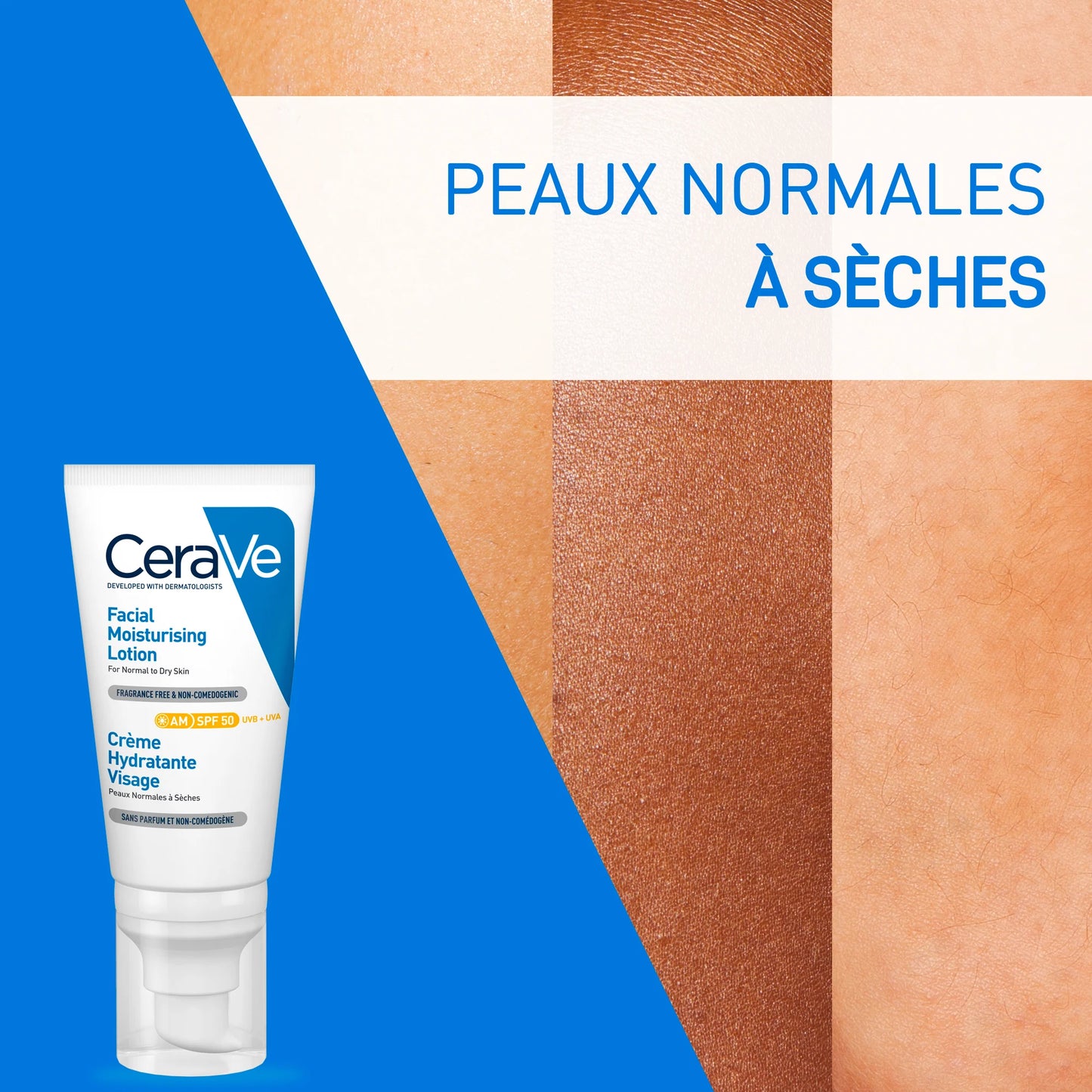 CERAVE CRÈME HYDRATANTE VISAGE SPF 50 PEAUX NORMALES À SÈCHES 52ML