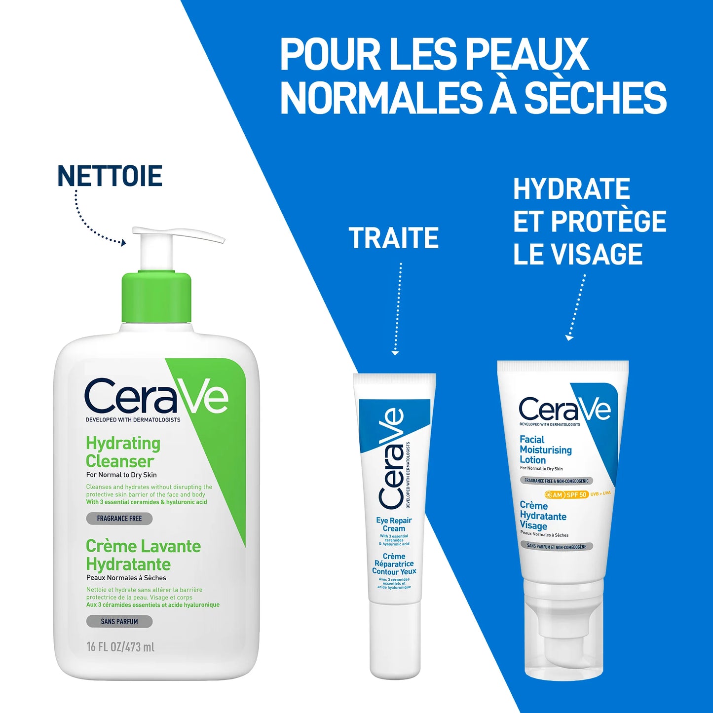 CERAVE CRÈME HYDRATANTE VISAGE SPF 50 PEAUX NORMALES À SÈCHES 52ML